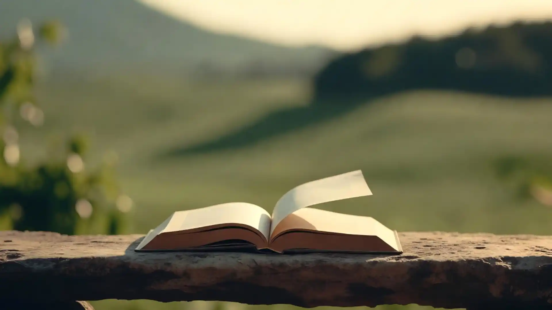 Libro abierto sobre un banco con paisaje natural al fondo, imagen para el bloque de blogs recomendados